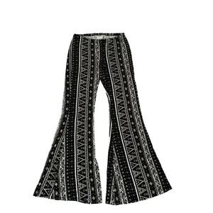 H.I. P Retro Aztec Tribal Soft White Black Y2K Flare Bell Pull on SZ M #1943